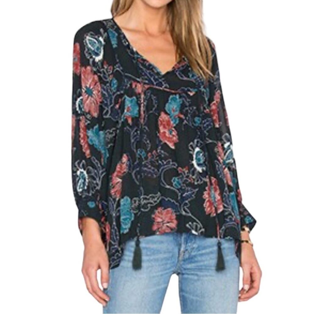 ASTR the Label Womens Floral Peasant Blouse Size Medium Bohemian Popover